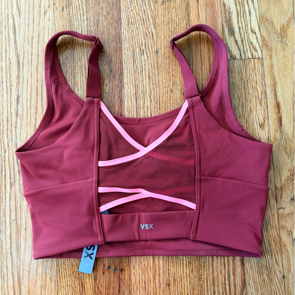 Victoria's Secret VSX Maroon Sports Bra with Pink accents